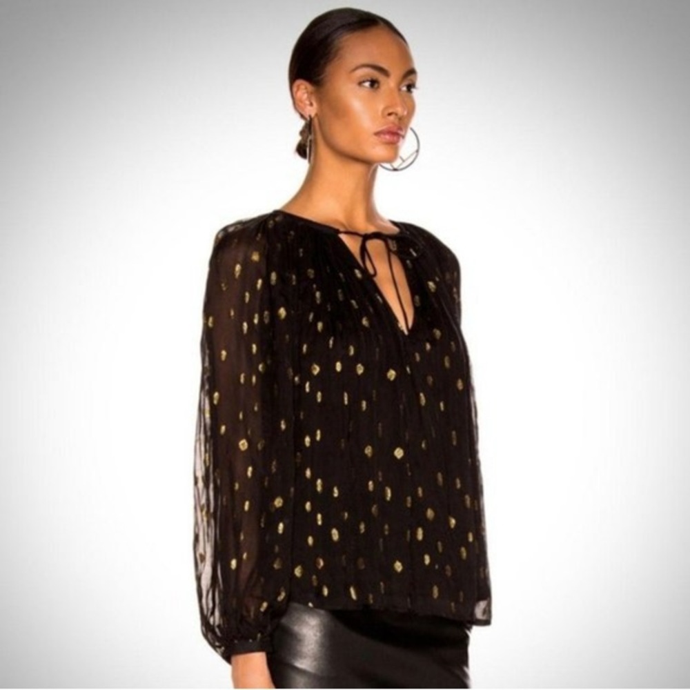 Frame Vintage Peasant Top Black Gold Foil Polka Dot